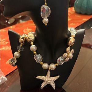 Elegant Gold and Silver Starfish Necklace and Earring Set